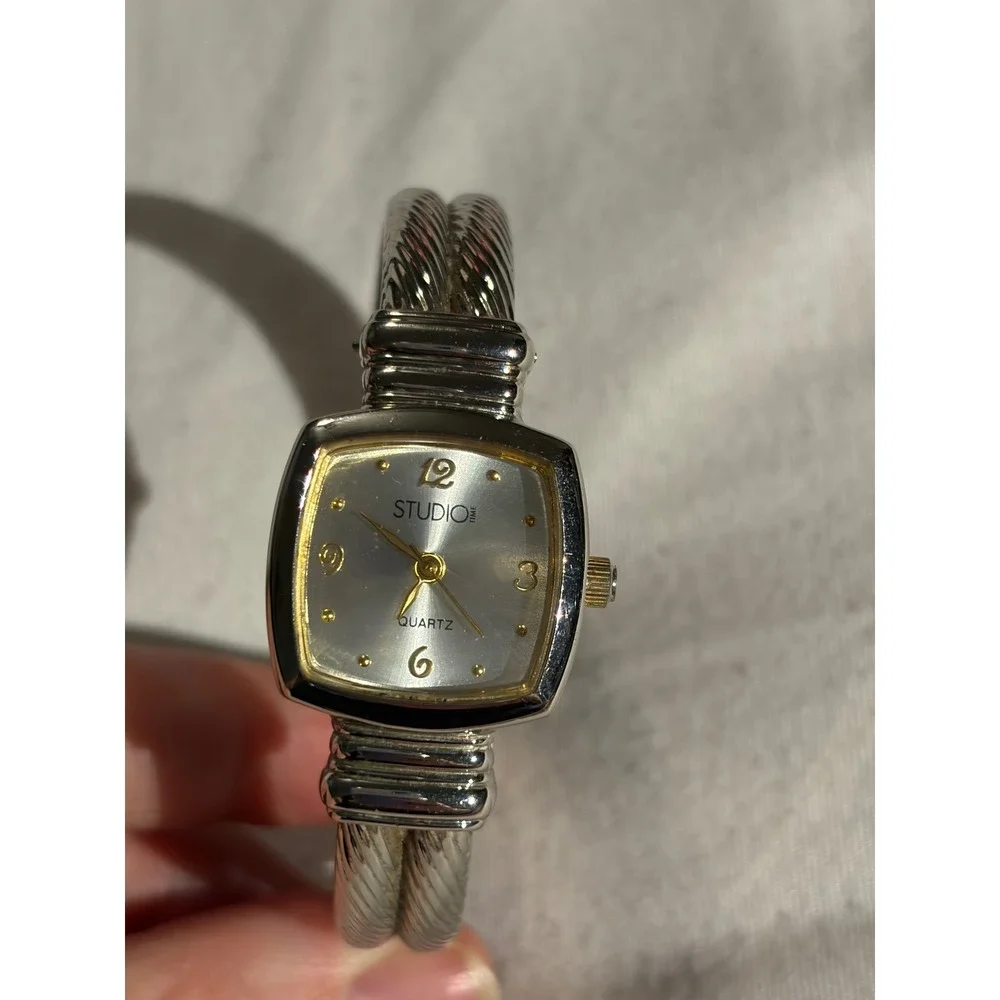 Studio‎ Time Watch Silver Tone Cable Cuff Bracelet Quartz Ladies Wristwatch